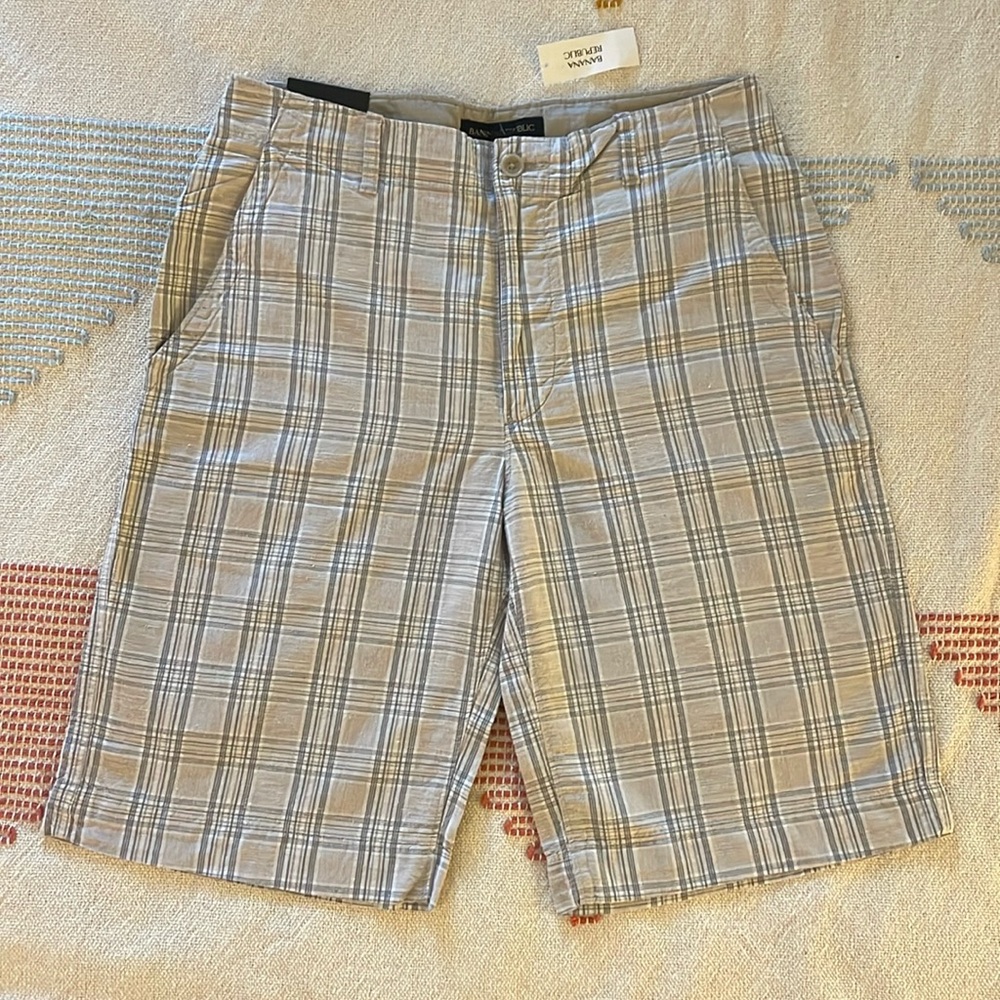 Banana Republic Beige Plaid Linen Blend Shorts